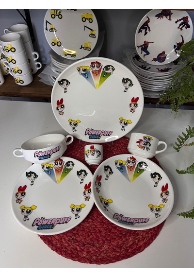 7 Parça Power Puff Girl Model Çocuk Bebek Yemek Takımı Beslenme Seti Çok Renkli