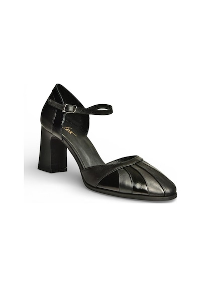 Fox Shoes Y398360103 Siyah Hakiki Deri Kalın Topuklu Kadın Terlik Siyah
