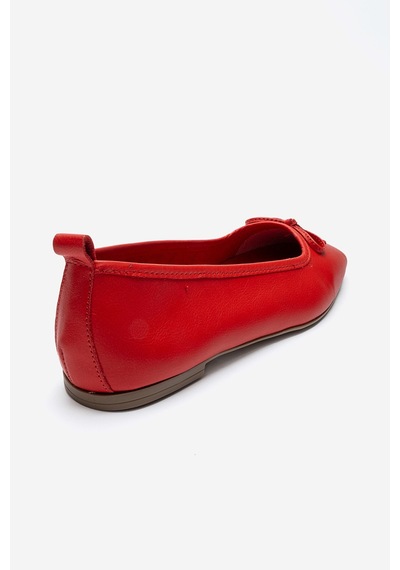 Luvishoes Sosa Kırmızı Cilt Hakiki Deri Küt Burunlu Fiyonklu Kadın Babet Ayakkabı