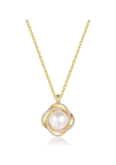 Monemel Kristal Taşlı Gold İnci Kolye Altın Kaplama Gümüş - Rodyum