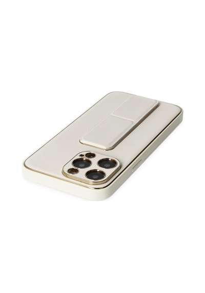 Gld-spt- Newface Apple Uyumlu iPhone 13 Pro Max Kılıf Coco Deri Standlı Kapak - Beyaz