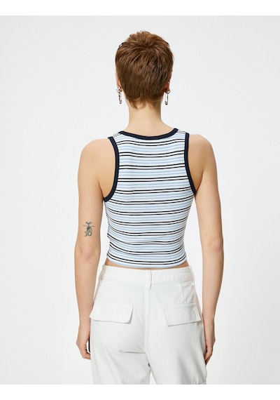 Koton Crop Atlet Slim Fit Ribanalı Lacivert Çizgili 4sal30095ık 4SAL30095IK7S2