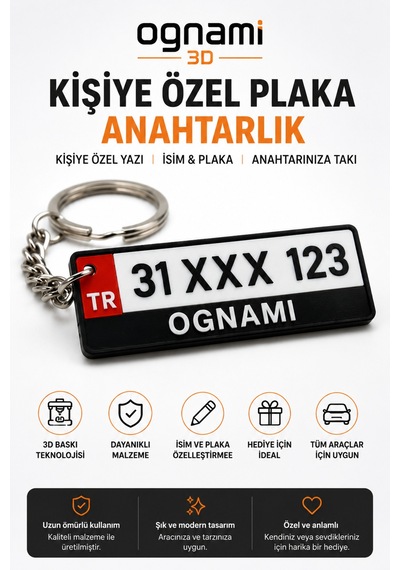 Kişiye Özel Kırmızı Tr Alanlı Plaka Anahtarlık - İsim Ve Plaka Özelleştirilebilir - 3d Baskı
