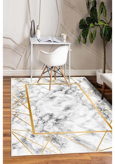 West Home Dijital Baskı Yıkanabilir Kaymaz Taban Gold Salon Halısı Mutfak Halısı Yolluk Wh 282 Gold