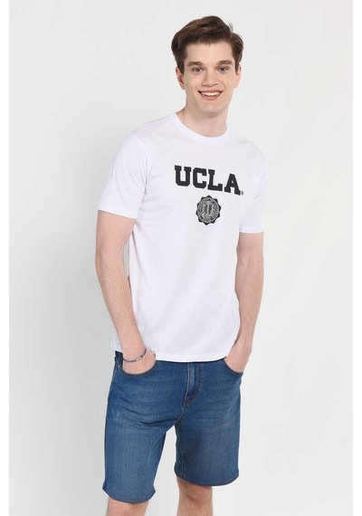 Ucla Gayley Beyaz Bisiklet Yaka Baskılı Standard Fit Erkek Tshirt Siyah