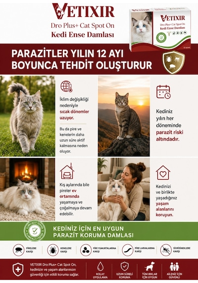 Kedi Bitkisel İç Dış Bit Pire Uzaklaştırıcı Ense Bitkisel Damla Seti - 5 Damla 2 Tablet
