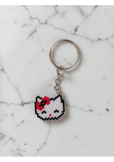 Hello Kitty Figürlü Miyuki Anahtarlık&çanta Süsü Siyah - Beyaz