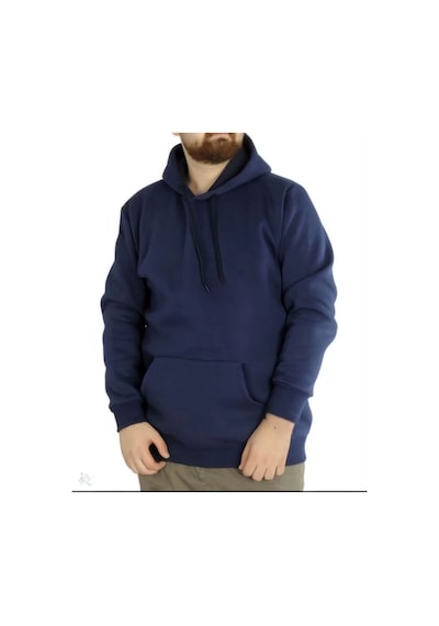 Erkek 3 İplik Pamuklu Kapüşonlu Cepli Oversize Hoodie Sweatshirt - Lacivert