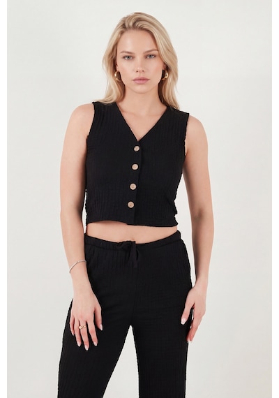 Lela Regular Fit V Yaka Yelek-pantolon Gofre Takım Bayan Takım 5866484 Siyah Lela Regular Fit V Yaka Yelek-pantolon Gofre Takım Bayan Takım 5866484 Siyah