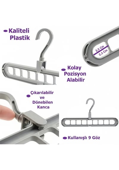 2 Adet 9 Göz Katlanabilir Akıllı Elbise Askısı Askılık Gardırop Elbise Dolabı Düzenleyici Organizer Çok Renkli