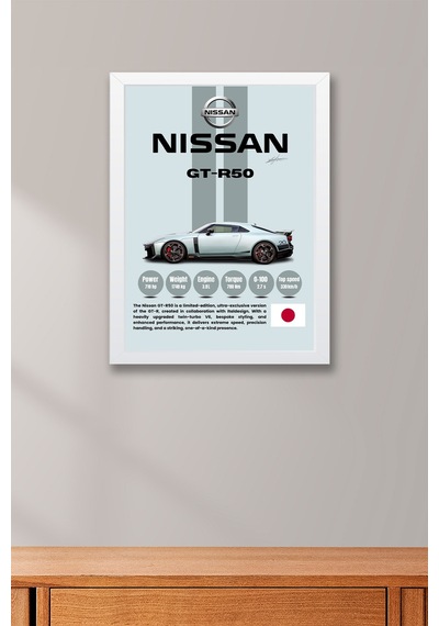 Nissan Gt-r50 Premium Spor Araba Çerçeveli Tablo - Teknik Özellikli Limited Edition Duvar Dekoru Beyaz