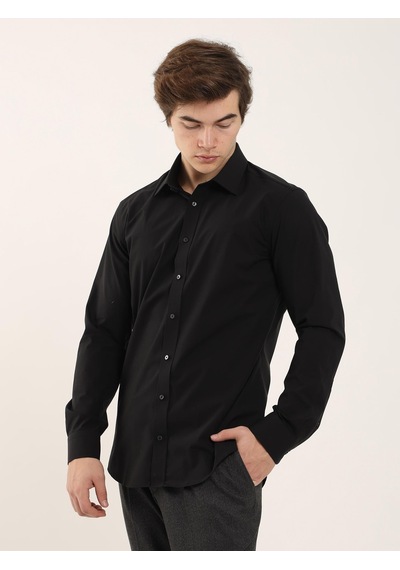 Dufy Siyah Erkek Slim Fit Klasik Yaka Uzun Kol Gömlek - 103134 Siyah