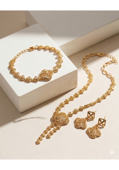 Goldessa Altın Kaplama 3'lü Takı Seti Günlük Kullanım Hediyelik Luxury