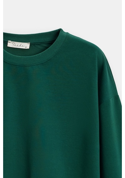 Sââde Kadın Oversize Bisiklet Yaka Basic Casual Sweatshirt Yeşil