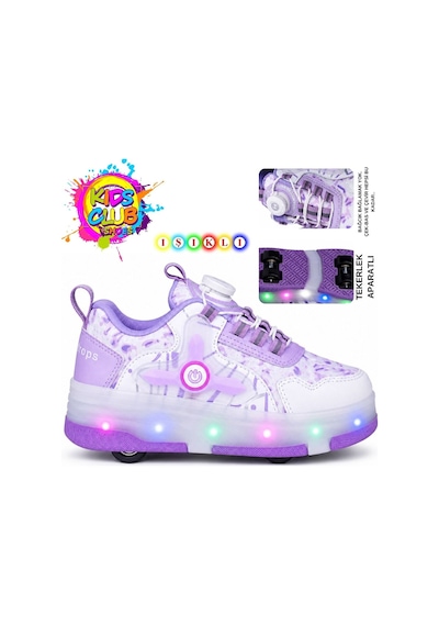 Kocamanlar Kids Club Akıllı Bağcıklı Işıklı Ortopedik Patenli Tekerli Çocuk Spor Ayakkabı Lila