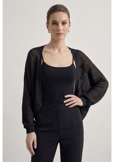 Neden Tekstil Premium Ajurlu İnce Triko Bolero Hırka - Siyah