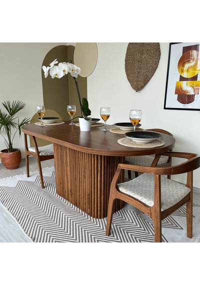 Luna Oval Ceviz Ahşap Bohem Masa 80x150 Ceviz