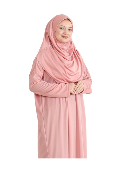 Modish Group Keseli Namaz Elbisesi Eşarp Hazır Tesettür Giyim Türban Müslüman Giysi Takım Rose