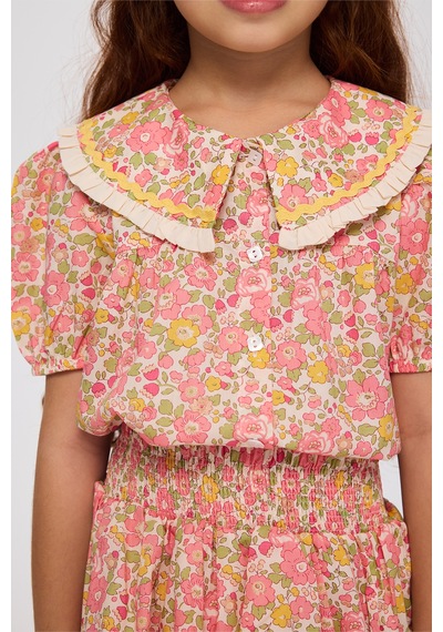 Panço Liberty Kumaş Çiçek Desenli Kız Çocuk Gömlek Pembe