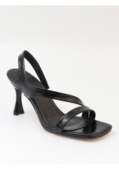 Nesilshoes Nesil Shoes Pine 700 Siyah Topuklu Dekolte Kadın Sandalet Siyah Rugan