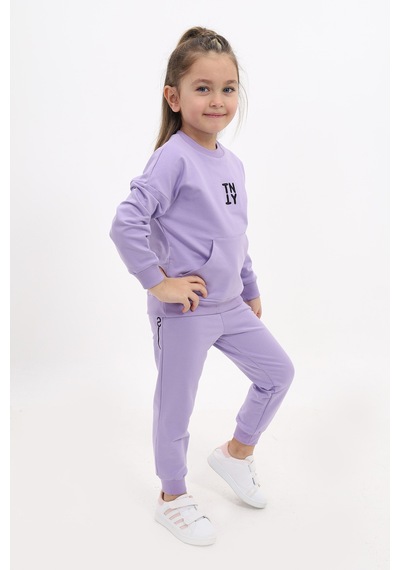Toontoy Kız Çocuk Nakışlı Eşofman Takım Lila