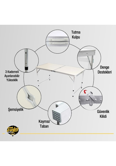 Funky Chaırs Tabureli Katlanabilir Piknik Masası Seti Gri