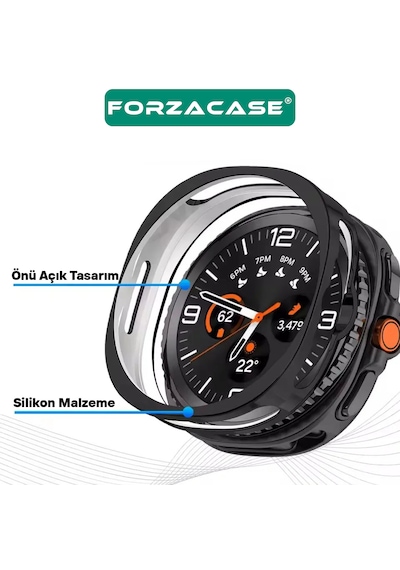 Forzacase Samsung Galaxy Watch 8 Classic 46mm İle Uyumlu Önü Açık Silikon Kılıf - Fc764 Siyah