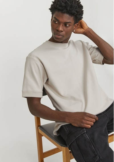 Jack & Jones Erkek Bisiklet Yaka Kısa Kollu Tişört - Deco 12253379 Moonbeam Siyah