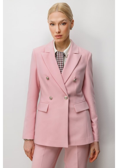 Ekol Kadın Kruvaze Yaka Kapak Cepli Ceket 1006 Pembe