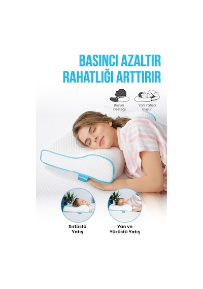 Viscofoam Yüksek Boyun Destekli Ortopedik Yastık Visco Yastık 58x39x12-8.5cm