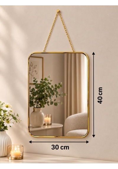 40x30cm Dekoratif Dikdörtgen Duvar Aynası-gold Çerçeveli Salon Mutfak Antre Banyo Aynası Diğer