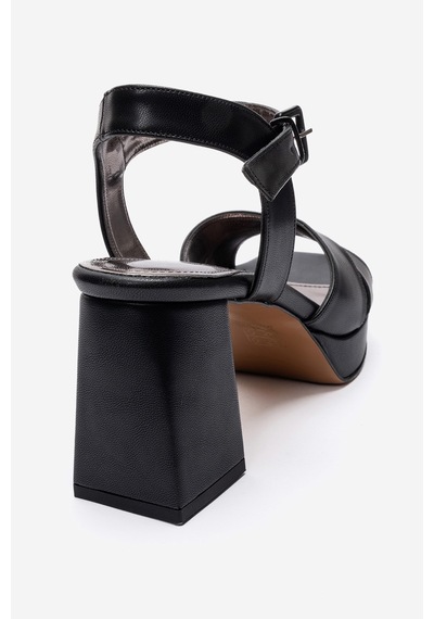 Luvishoes Lisbon Siyah Cilt Çapraz Bantlı Kadın Platform Topuklu Ayakkabı