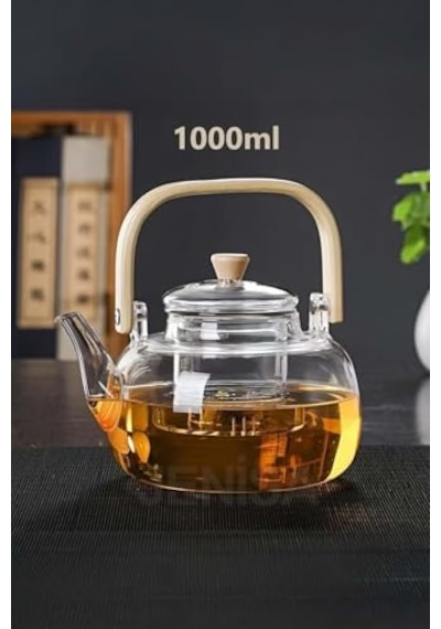 Ayrex Ahşap Saplı Cam Filtreli Demlik 1000 Ml - Isıya Dayanıklı Cam Bitki Çayı Demlik Diğer