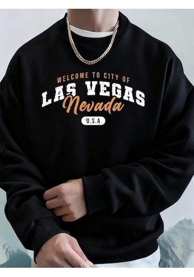 Startmore Tarzsokak Las Vegas'e Hoş Geldiniz Nevada Baskılı Erkek Sweatshirtleri Kışlık Polar Sıcak Kapüşonlu Üst Siyah