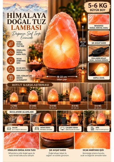 Himalaya 5-6 Kg Doğal Kaya Tuzu Lambası Ahşap Kaideli Dekoratif Ortam Lambası Diğer