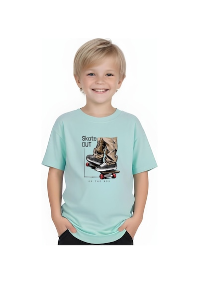 Fyk Kids Erkek Çocuk Yuvarlak Yaka Skate Out Baskılı T-shirt Mint Yeşil