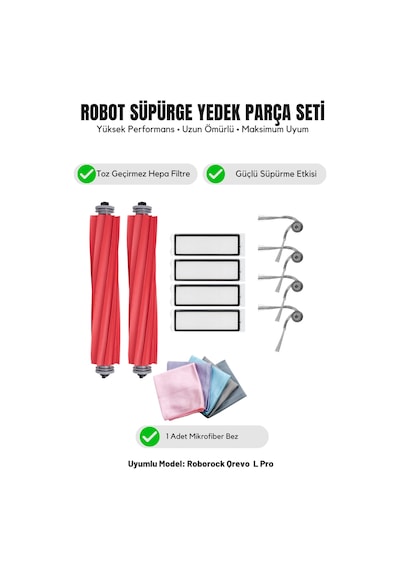Roborock Qrevo L Pro İle Uyumlu 2 Ana Fırça 4 Yan Fırça 4 Filtre 1 Temizlik Bezi 12.0