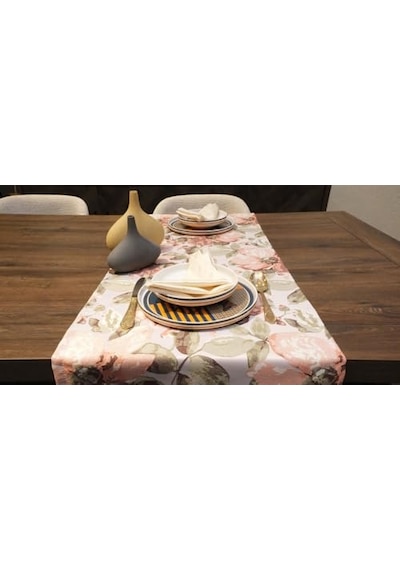 Dekoratif Runner 45x140 Cm Pembe Çiçekli Desenli Çok Renkli