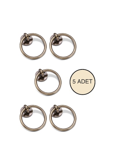 5 Adet Halka Sarkaç Kulp Seti - Üstten Vidalı Sandalye Arkası Ve Mobilya Kulbu - 60 Mm Antik Sarı Antik Sarı