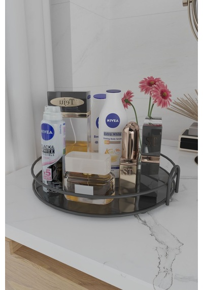 Suntel Banyo Kozmetik Takı Düzenleyici Çok Amaçlı Organizer Tek Katlı Servis Sunum Tepsisi Ikramlık Siyah