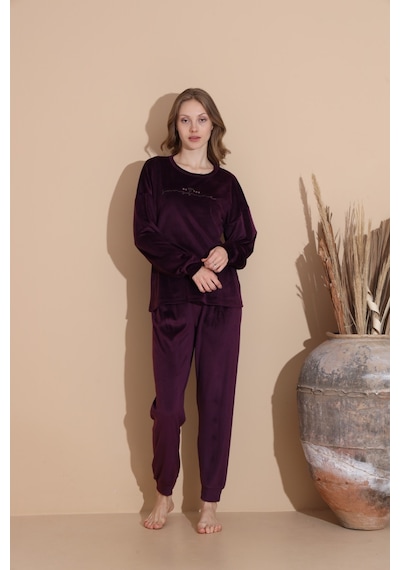 Lukitus Pamuklu Kadife Pijama Takımı Kadife01 Mor