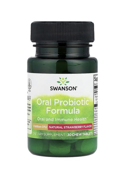 Swanson Vitamins, Oral Probiotic Formula, Natural Strawberry, 3 Billion Cfu, 30 Chewable Tablets