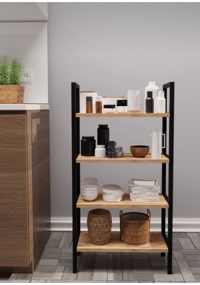 Dört Rafli Çok Amaçli Rafli Ünite Siyah Profil Çam Sunta 50x23x100 Cm Mtl014 Siyah-çam