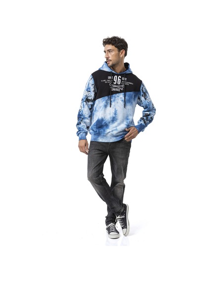 Cipo & Baxx Cl593 Erkek Hoodie Sweatshirt Modern Baskılı, Kapüşonlu, Rahat Kesim Sweatshirt Mavi