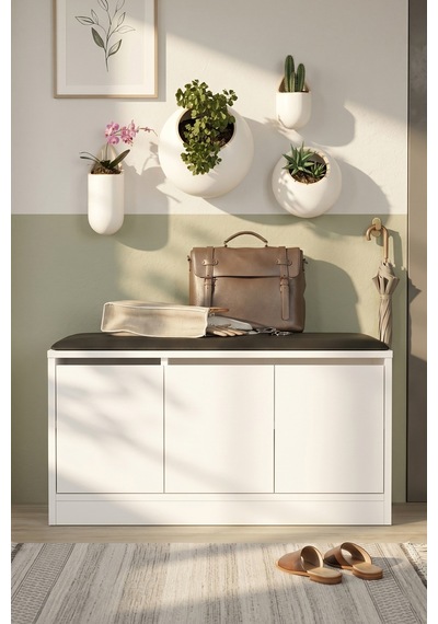 Yurudesign More Puflu Ayakkabılık 3 Kapaklı Dolap 90Cm Beyaz Mr2- Beyaz