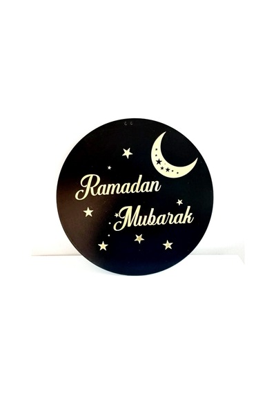 Ramazan Mubarak Yazılı Siyah Zemin Gold Yazı Kapı Süsü