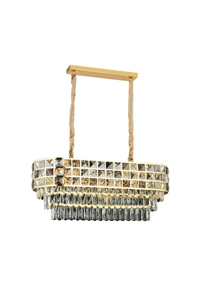 Orrel 8li Sıralı Gold Kristal Taşlı Modern Yemek Odası Salon Sarkıt Avize Sarı