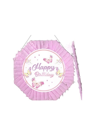 Kelebek Desenli Pembe Pinyata Happy Birthday 42 Cm Sopalıpembe Sopalı Diğer