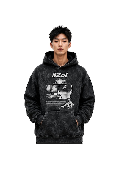 Sevbano Sza Rapper Şarkıcı Baskılı Unisex Oversize Premium Yıkamalı Hoodi Siyah