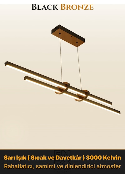 Cosmo 2 Bronz Lineer Led Sarkıt Avize Kumandalı Dim Edilebilir Aşağı Işık Sarı Işık